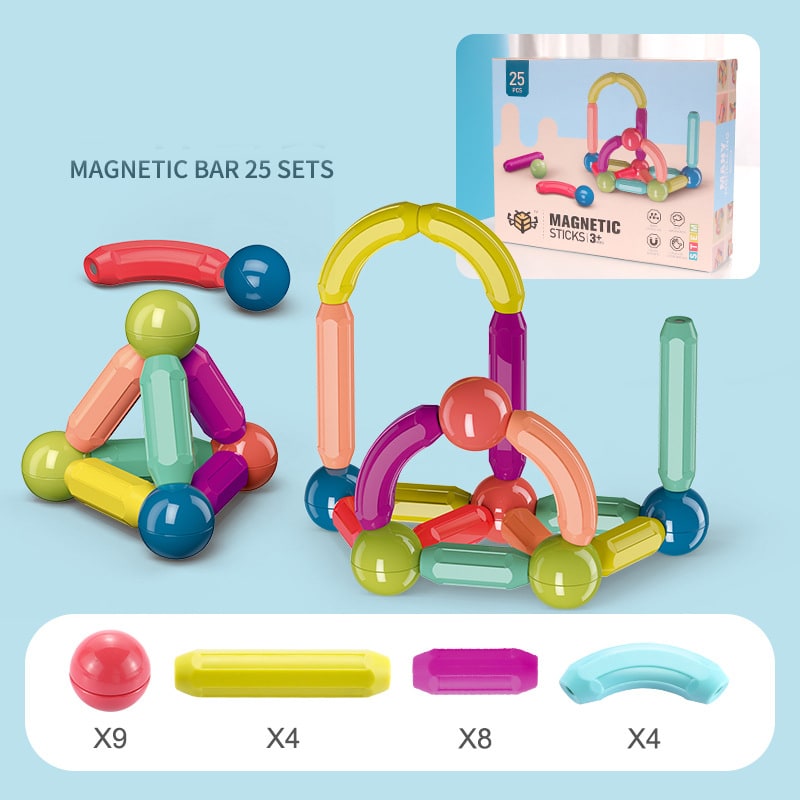 Kids' Magnetic Building Blocks and Cubes with Sticks and Balls Stem Construction Toy Set