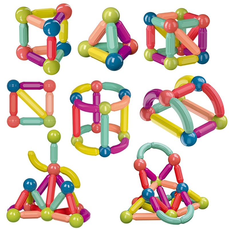 Kids' Magnetic Building Blocks and Cubes with Sticks and Balls Stem Construction Toy Set