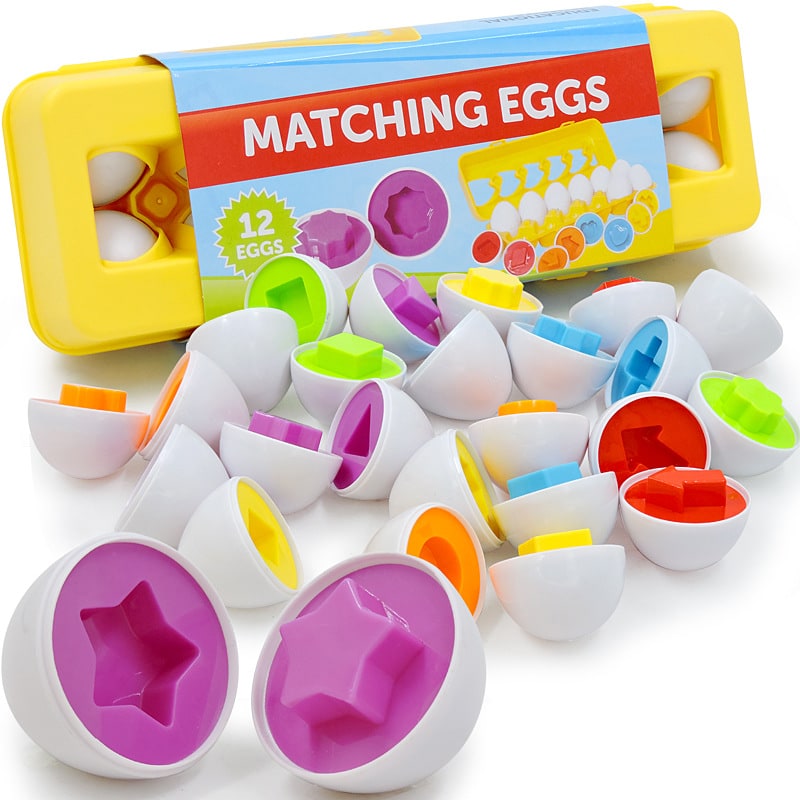 Kids' Matching Eggs Toy with Fine Motor Skills Development Shape Sorting and Carton Storage for Toddlers