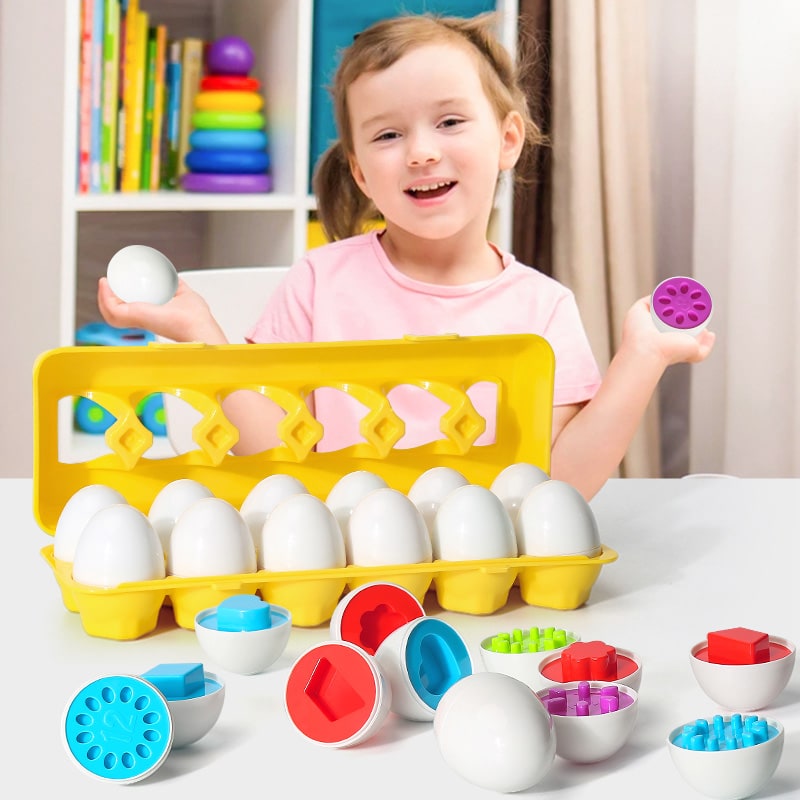 Kids' Matching Eggs Toy with Fine Motor Skills Development Shape Sorting and Carton Storage for Toddlers