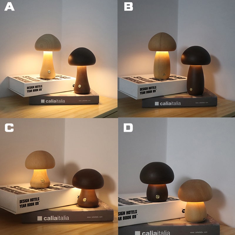 Kids' Mushroom Night Light and Lamp for Bedroom with Wooden Touch Control LED Bedside Table