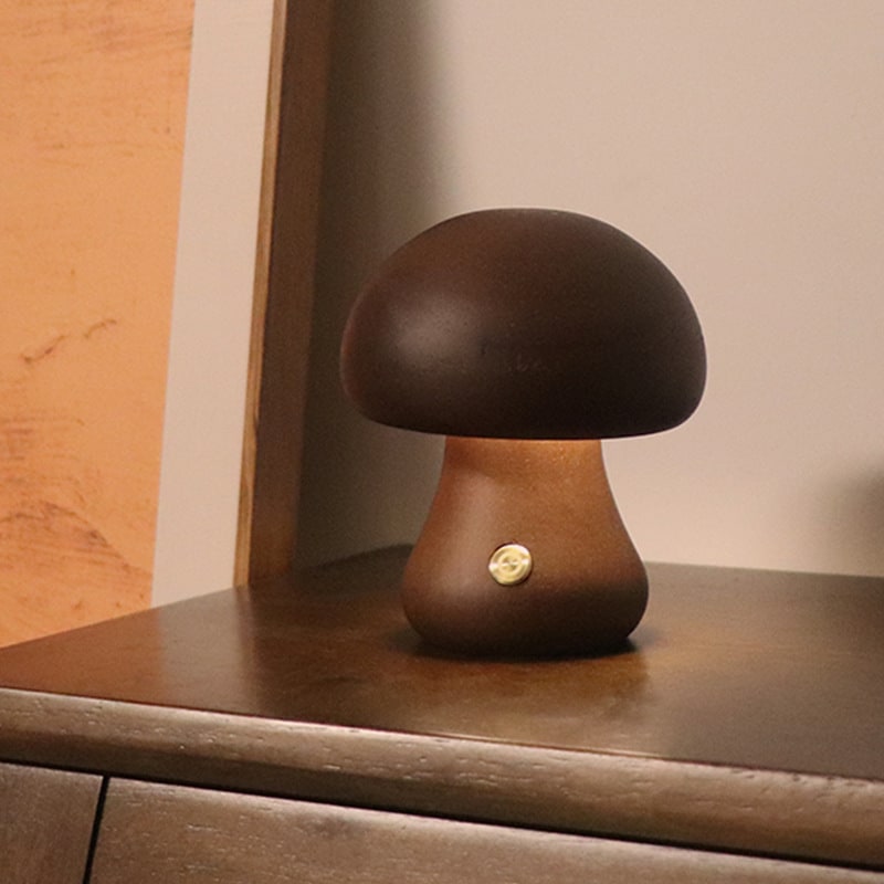 Kids' Mushroom Night Light and Lamp for Bedroom with Wooden Touch Control LED Bedside Table