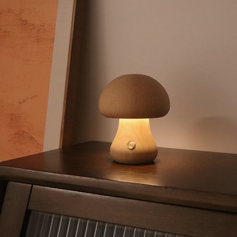 Kids' Mushroom Night Light and Lamp for Bedroom with Wooden Touch Control LED Bedside Table