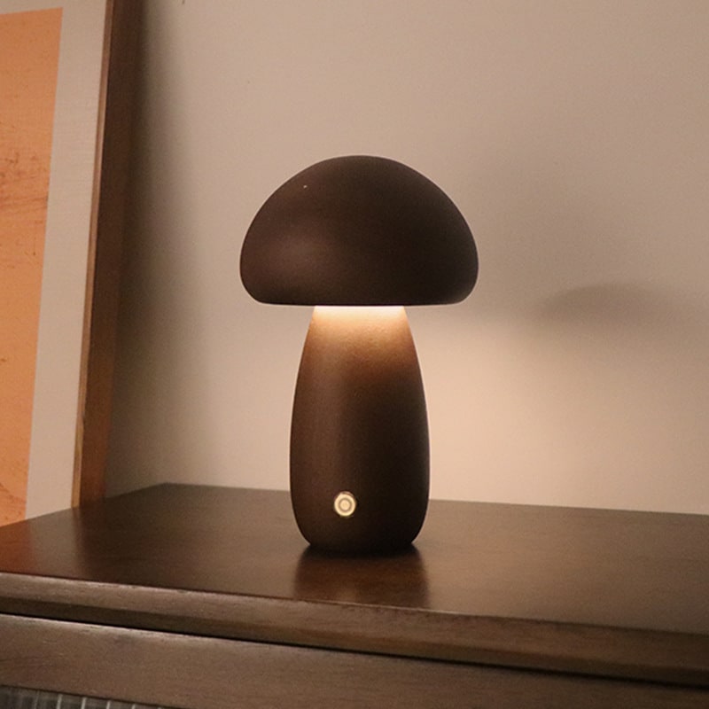 Kids' Mushroom Night Light and Lamp for Bedroom with Wooden Touch Control LED Bedside Table