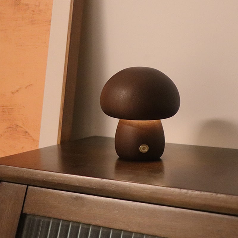 Kids' Mushroom Night Light and Lamp for Bedroom with Wooden Touch Control LED Bedside Table