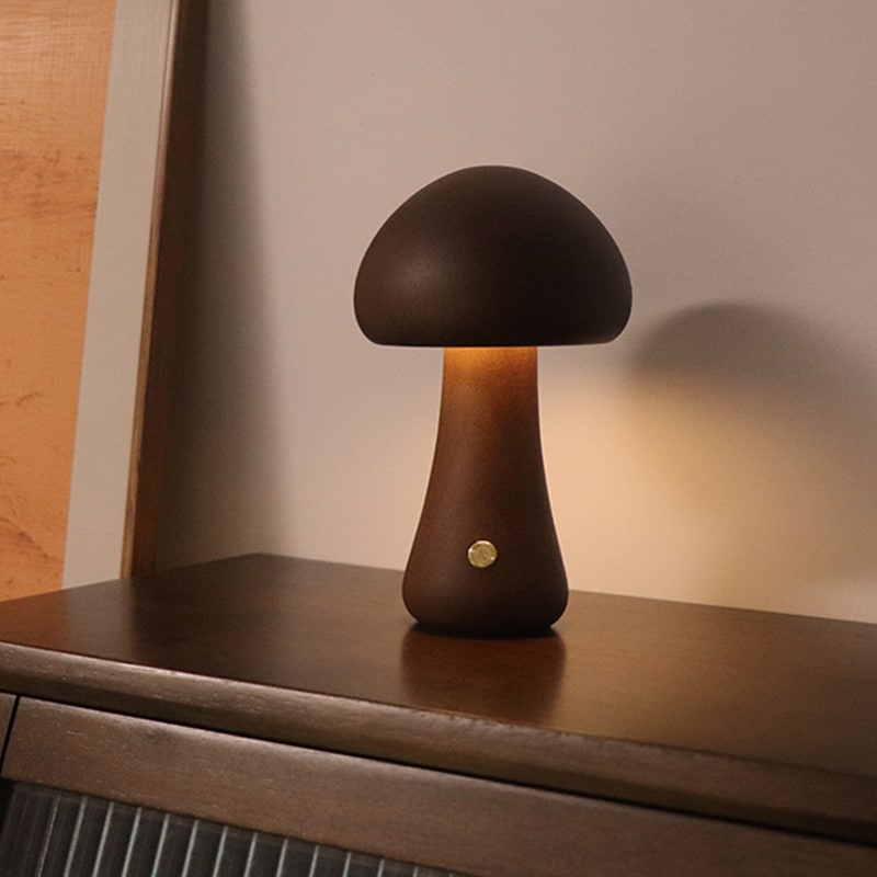 Kids' Mushroom Night Light and Lamp for Bedroom with Wooden Touch Control LED Bedside Table