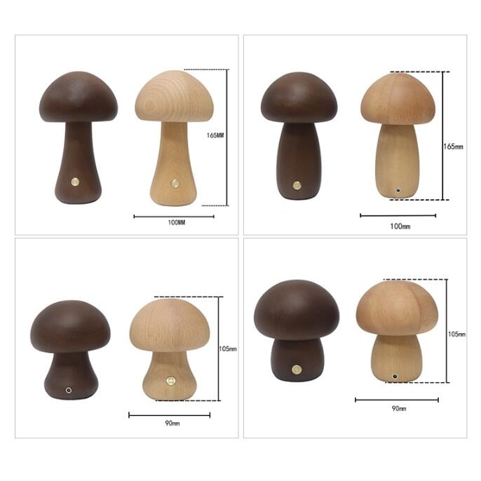 Kids' Mushroom Night Light and Lamp for Bedroom with Wooden Touch Control LED Bedside Table