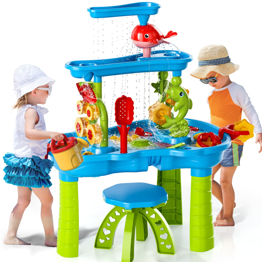 Kids'' Sand and Water Table with 15 Accessories and Multi-Tier Design