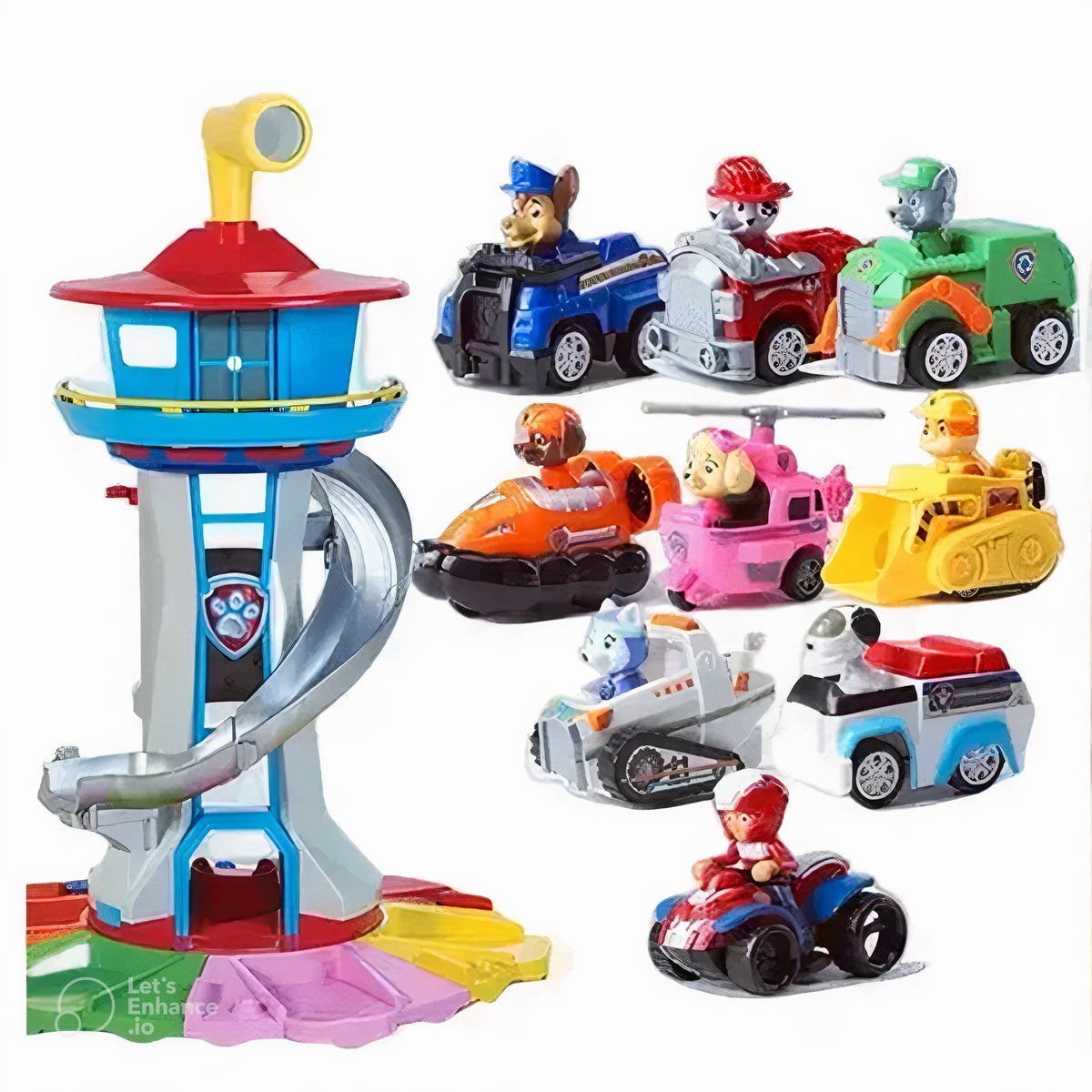 Kids' Toy Set Lookout Tower with Spiral Slide Rotating Periscope and Rescue Vehicles