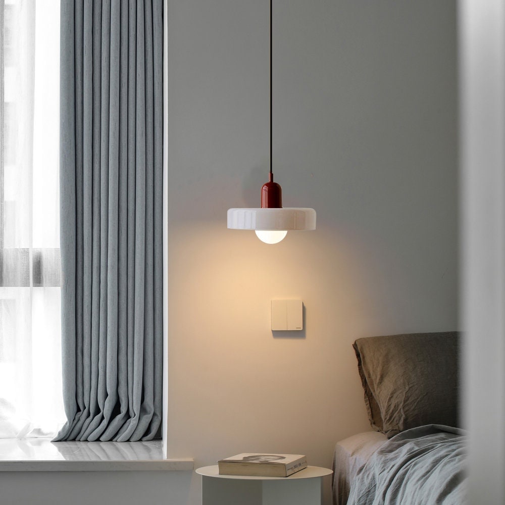 Kitchen Pendant Light Fixture with Adjustable Cord and Glass Disc Shade for Living Room