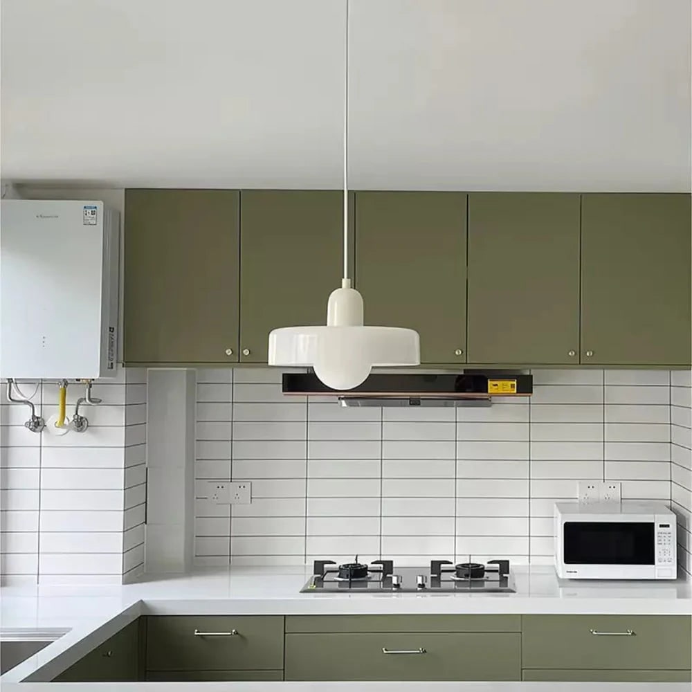 Kitchen Pendant Light Fixture with Adjustable Cord and Glass Disc Shade for Living Room