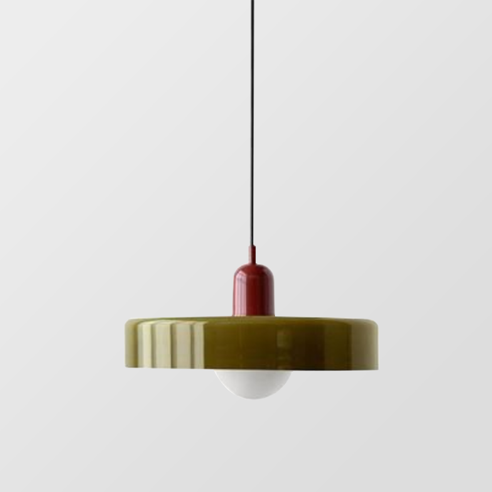 Kitchen Pendant Light Fixture with Adjustable Cord and Glass Disc Shade for Living Room
