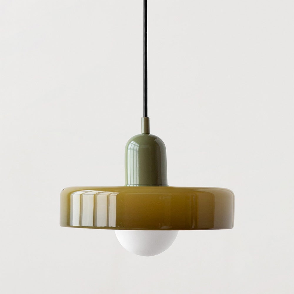 Kitchen Pendant Light Fixture with Adjustable Cord and Glass Disc Shade for Living Room
