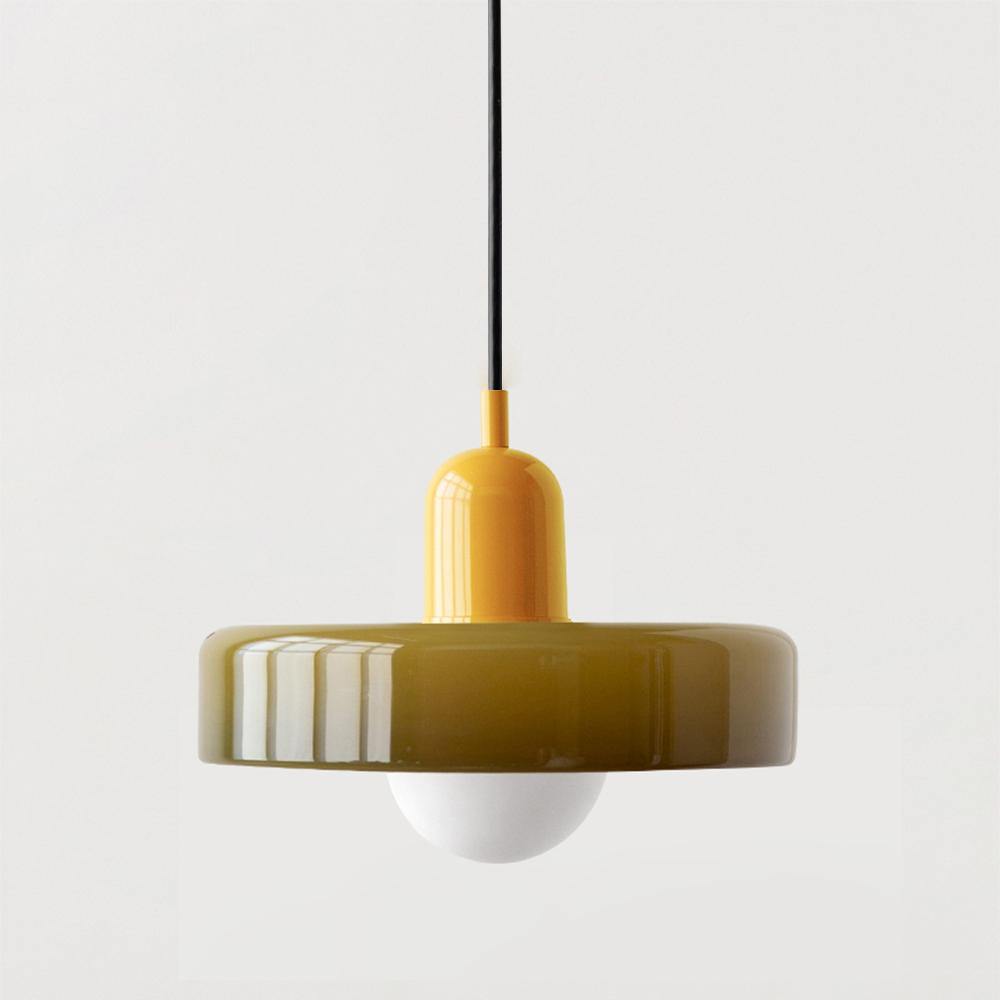 Kitchen Pendant Light Fixture with Adjustable Cord and Glass Disc Shade for Living Room