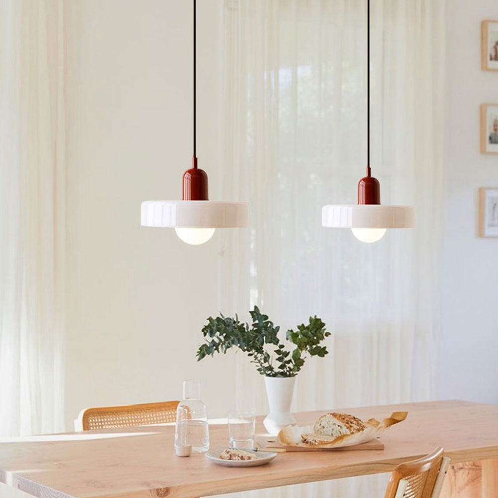 Kitchen Pendant Light Fixture with Adjustable Cord and Glass Disc Shade for Living Room