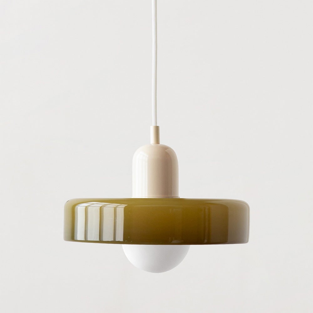 Kitchen Pendant Light Fixture with Adjustable Cord and Glass Disc Shade for Living Room