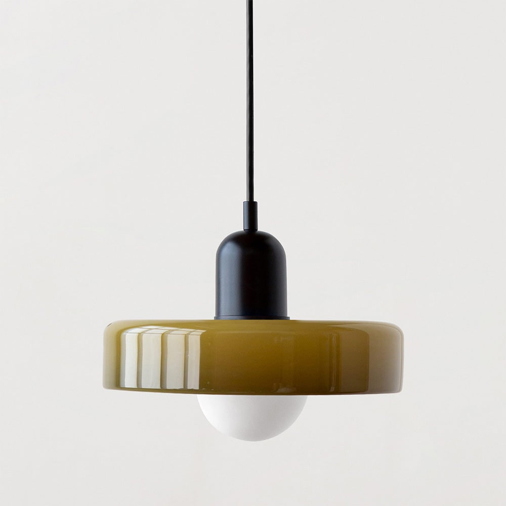 Kitchen Pendant Light Fixture with Adjustable Cord and Glass Disc Shade for Living Room