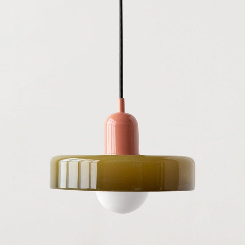 Kitchen Pendant Light Fixture with Adjustable Cord and Glass Disc Shade for Living Room