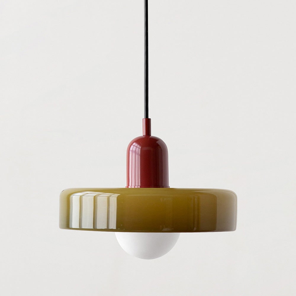 Kitchen Pendant Light Fixture with Adjustable Cord and Glass Disc Shade for Living Room