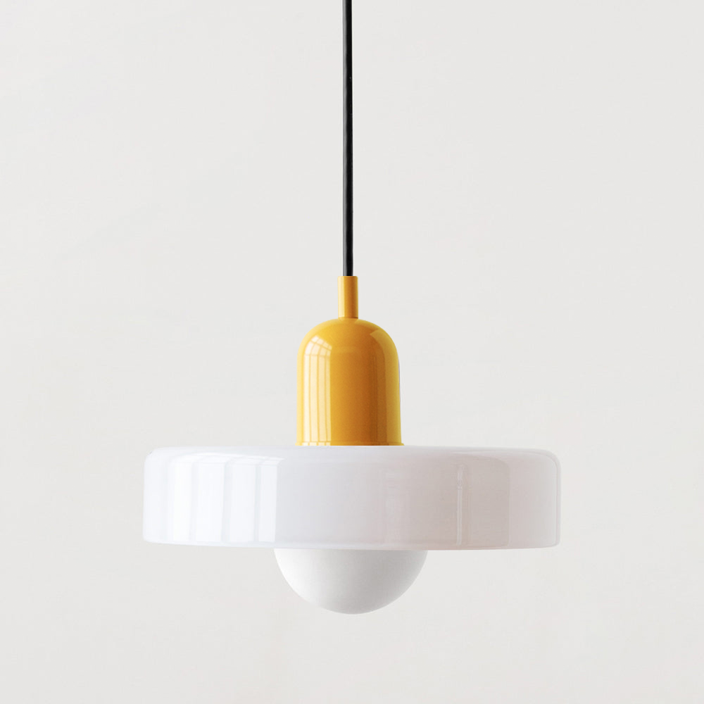 Kitchen Pendant Light Fixture with Adjustable Cord and Glass Disc Shade for Living Room