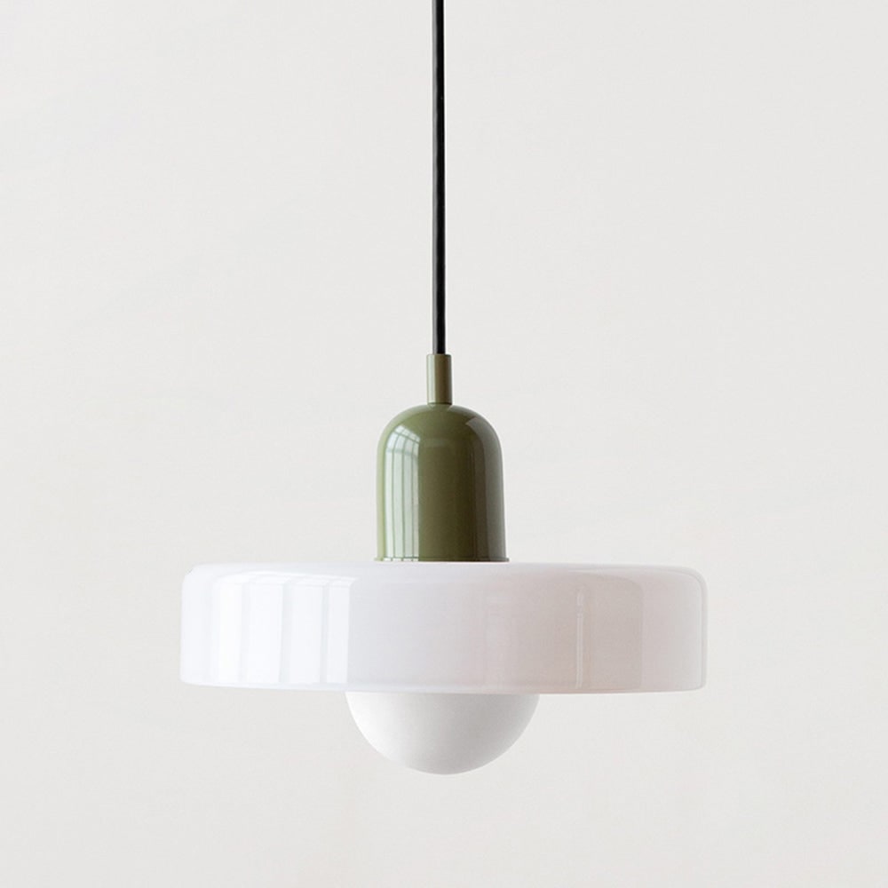 Kitchen Pendant Light Fixture with Adjustable Cord and Glass Disc Shade for Living Room