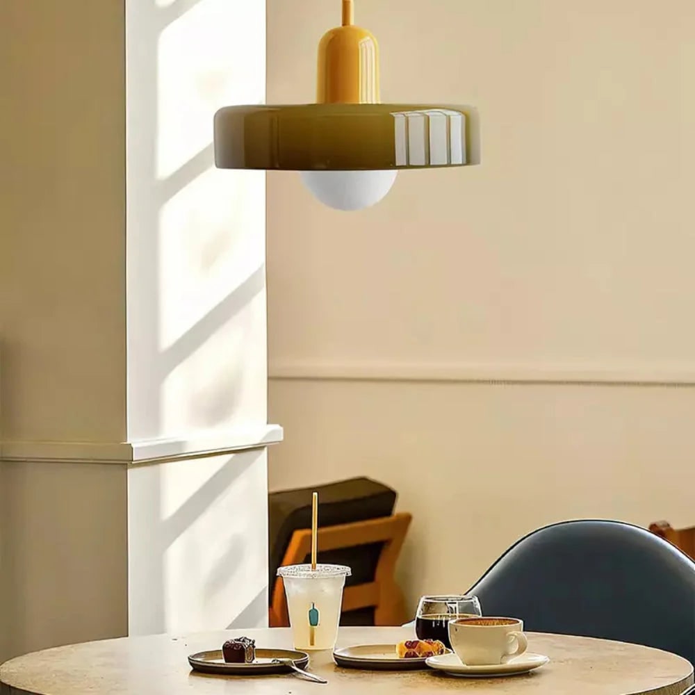 Kitchen Pendant Light Fixture with Adjustable Cord and Glass Disc Shade for Living Room