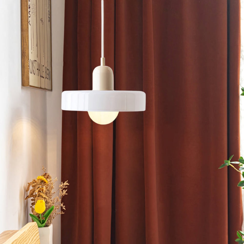 Kitchen Pendant Light Fixture with Adjustable Cord and Glass Disc Shade for Living Room