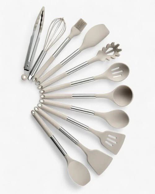 KITCHENORA – Complete Utensil Set with Silicone Heads & Wood-Style Handles