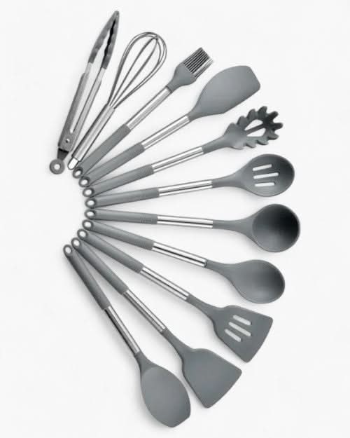 KITCHENORA – Complete Utensil Set with Silicone Heads & Wood-Style Handles