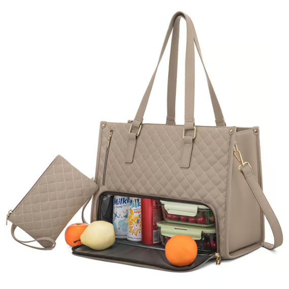 Laptop Tote Bag with Insulated Lunch Compartment Quilted Work