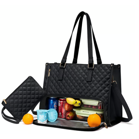 Laptop Tote Bag with Insulated Lunch Compartment Quilted Work