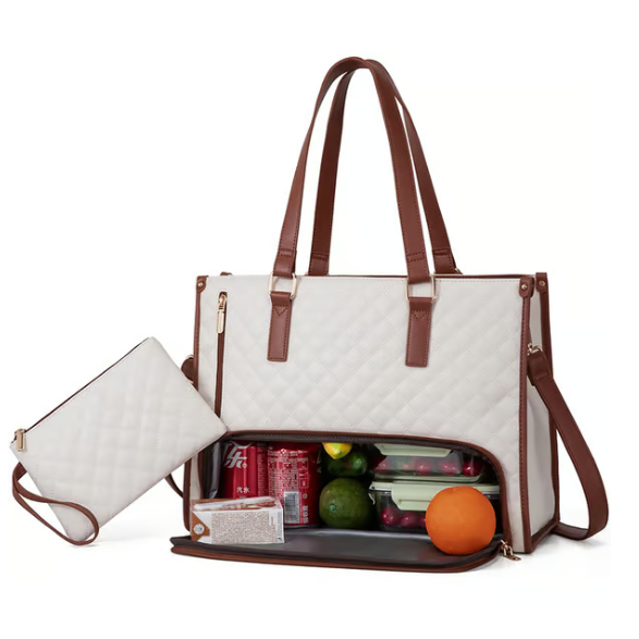 Laptop Tote Bag with Insulated Lunch Compartment Quilted Work