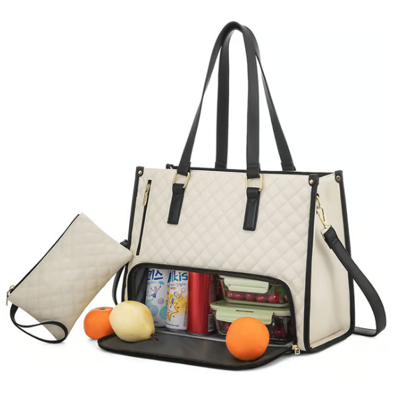Laptop Tote Bag with Insulated Lunch Compartment Quilted Work