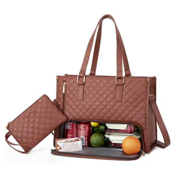 Laptop Tote Bag with Insulated Lunch Compartment Quilted Work
