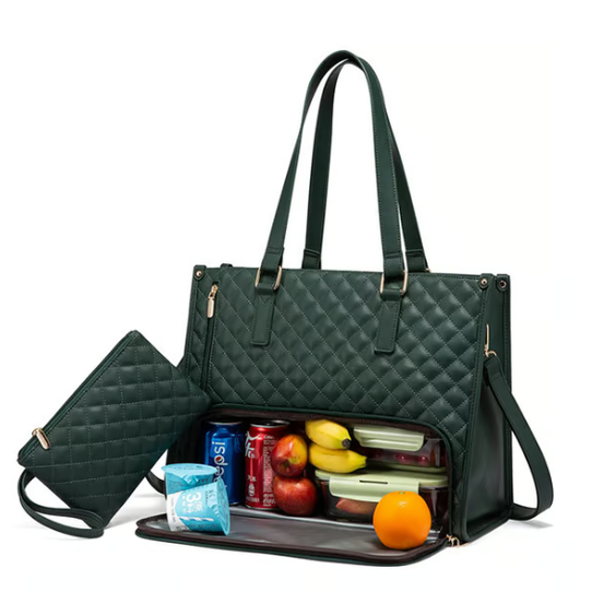 Laptop Tote Bag with Insulated Lunch Compartment Quilted Work