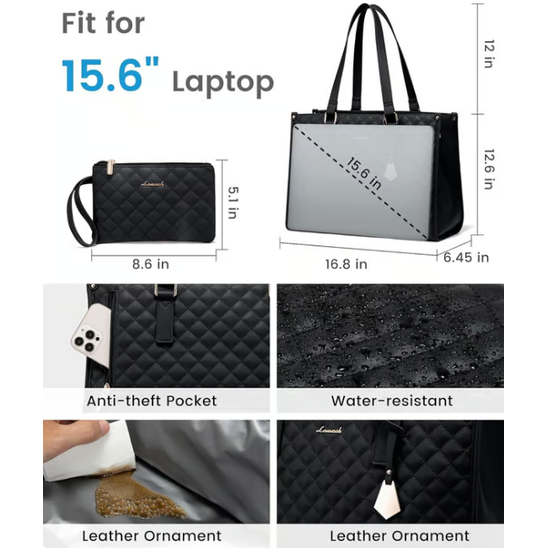 Laptop Tote Bag with Insulated Lunch Compartment Quilted Work