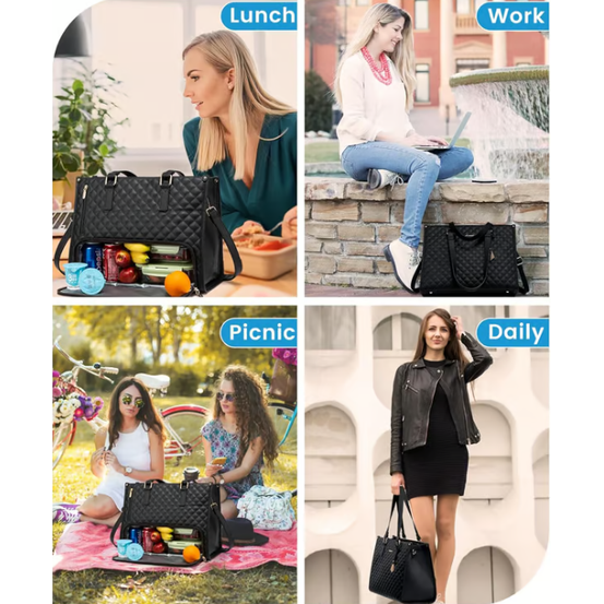Laptop Tote Bag with Insulated Lunch Compartment Quilted Work