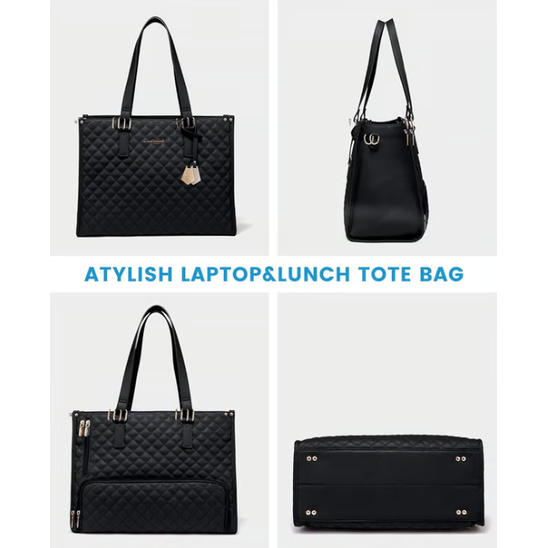 Laptop Tote Bag with Insulated Lunch Compartment Quilted Work