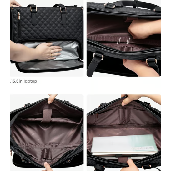 Laptop Tote Bag with Insulated Lunch Compartment Quilted Work