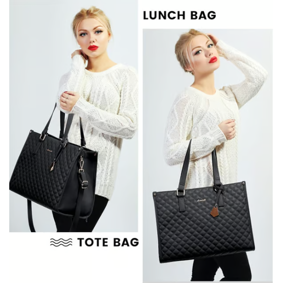 Laptop Tote Bag with Insulated Lunch Compartment Quilted Work