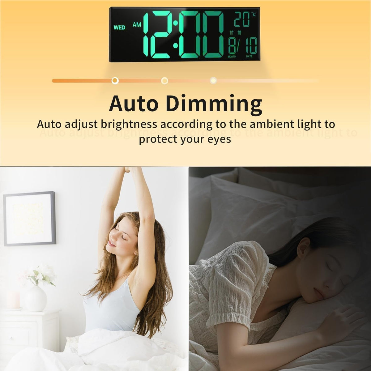 Large Digital Wall Clock with Rgb LED Display Nightlight and Dual Alarms Modern