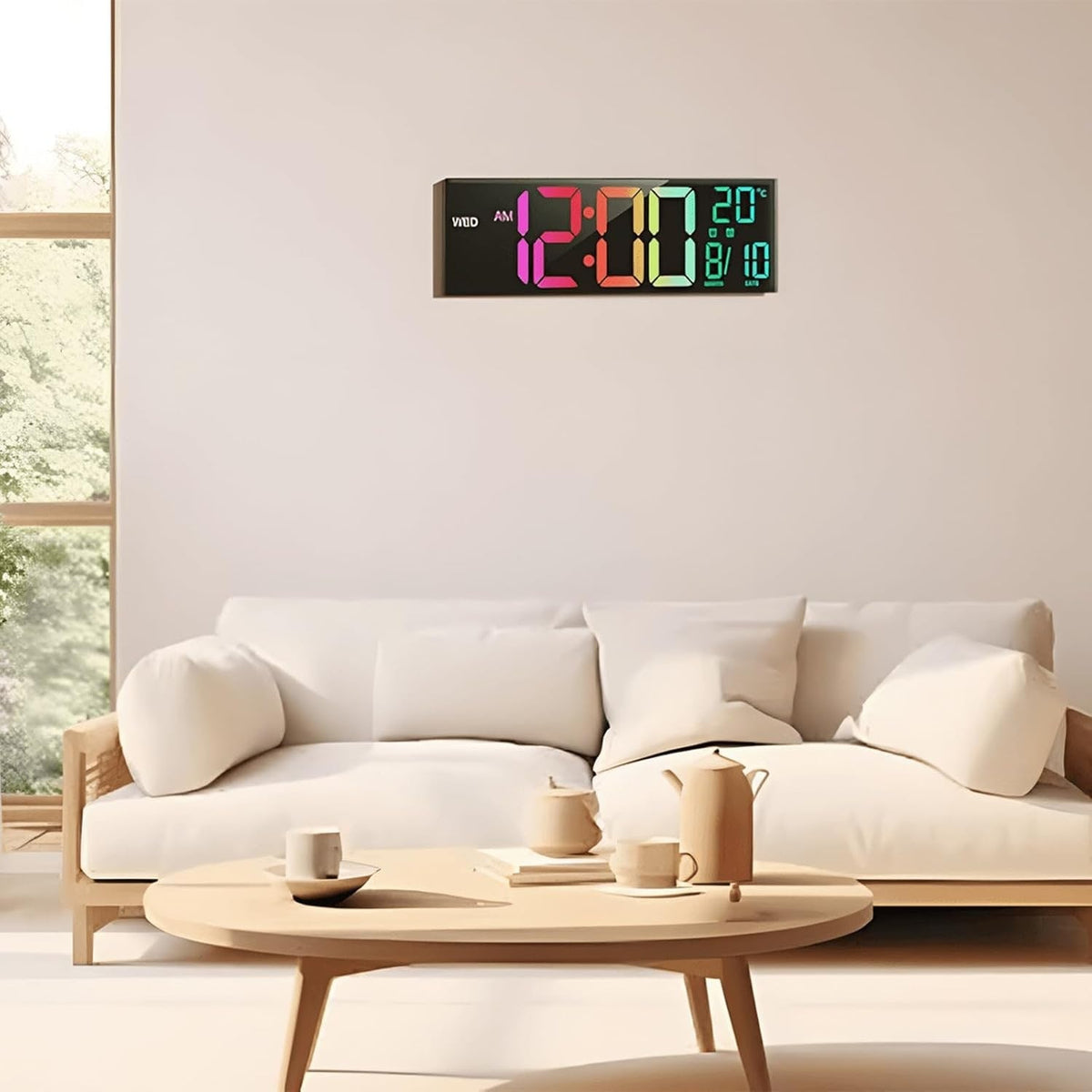 Large Digital Wall Clock with Rgb LED Display Nightlight and Dual Alarms Modern