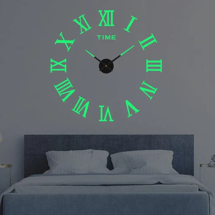 Large Long Wall Clock with 3D Adhesive Numbers and Minimalist Metal Hands Vintage