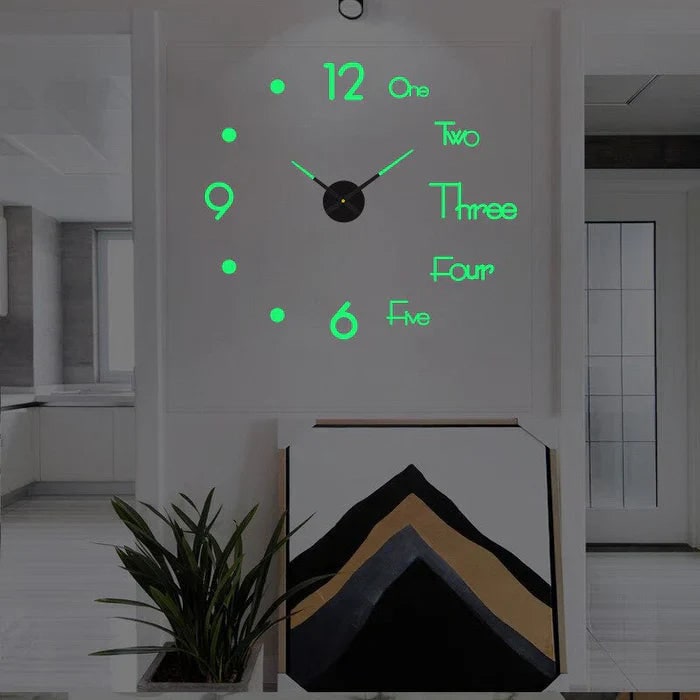 Large Long Wall Clock with 3D Adhesive Numbers and Minimalist Metal Hands Vintage