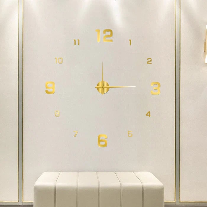 Large Long Wall Clock with 3D Adhesive Numbers and Minimalist Metal Hands Vintage