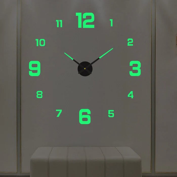 Large Long Wall Clock with 3D Adhesive Numbers and Minimalist Metal Hands Vintage