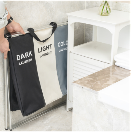 Laundry Basket Triple Collapsible Hamper with 3 Compartments and Aluminum X-Frame
