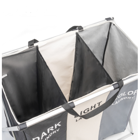 Laundry Basket Triple Collapsible Hamper with 3 Compartments and Aluminum X-Frame