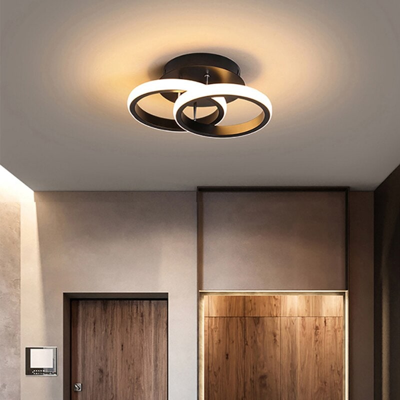 LED Ceiling Light Fixture with Low Profile Flush Mount Modern Overlapping Rings Design