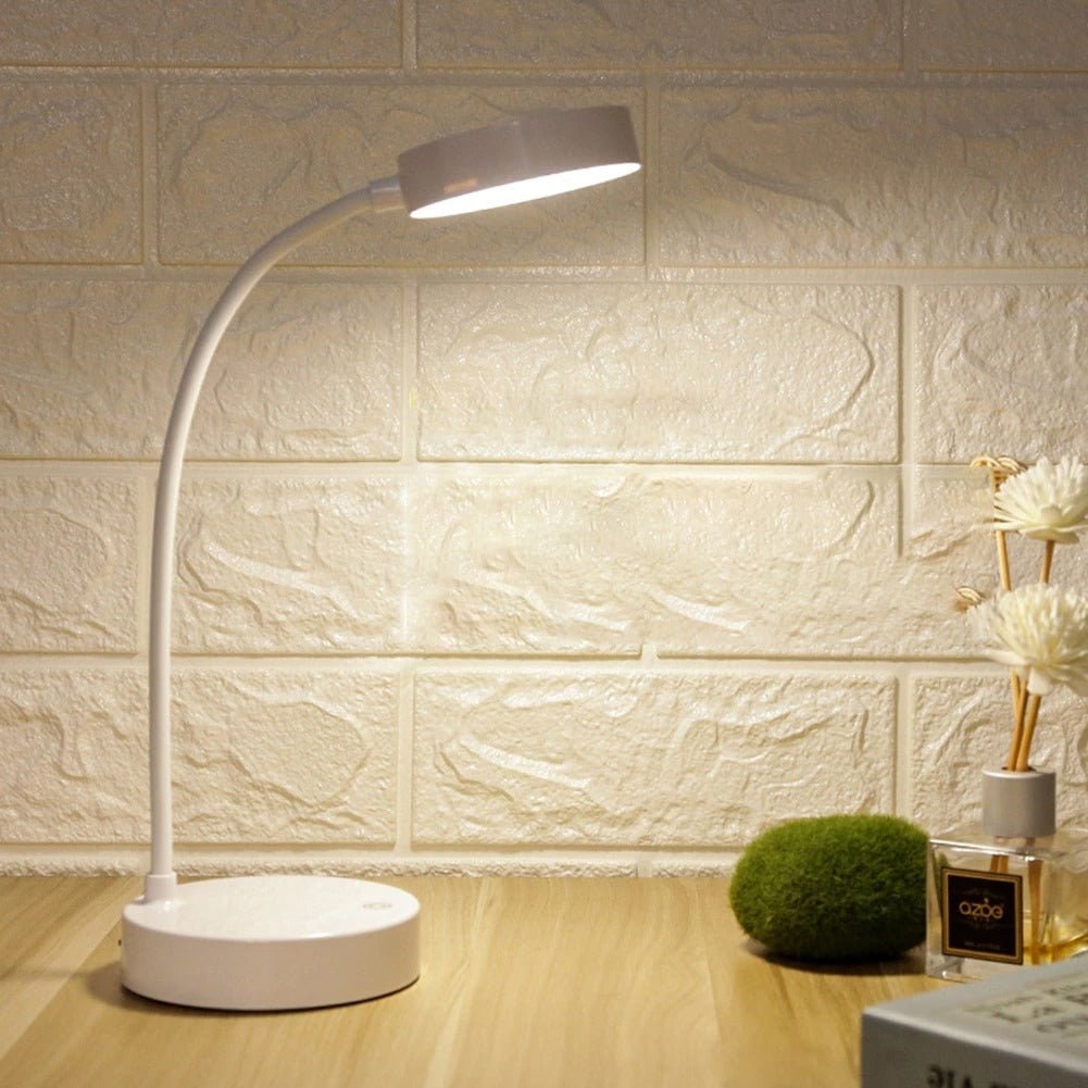 LED Desk Lamp with Adjustable Flexible Gooseneck Rechargeable USB Short Compact Design